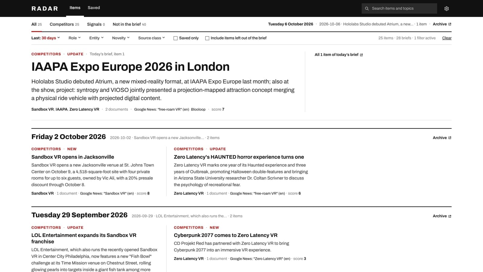 Radar daily intelligence brief